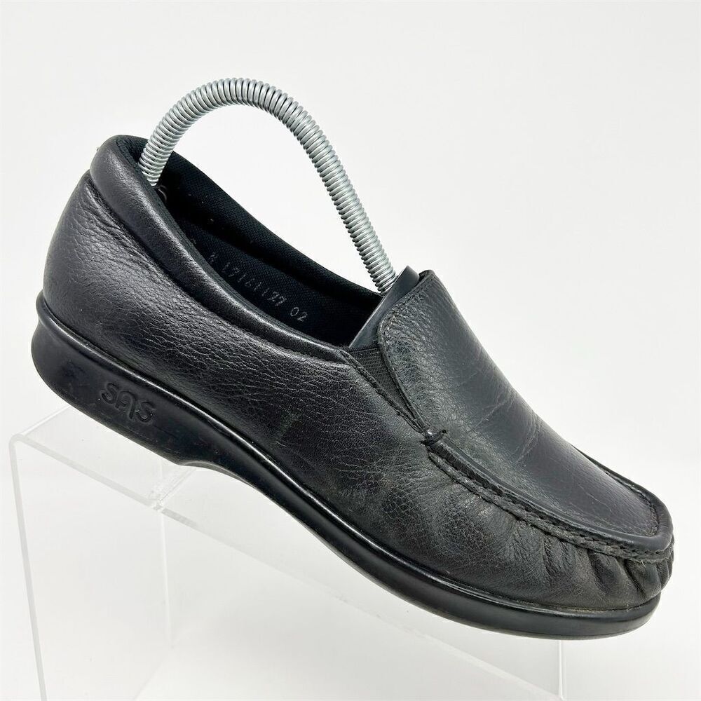 SAS Women's Twin Slip-On Loafers Black Leather Casual Comfort Size 9 Narrow